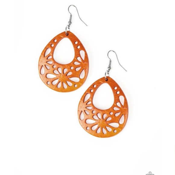 "Merrily Marooned" - Orange Wooden Earrings - Picture 2 of 2